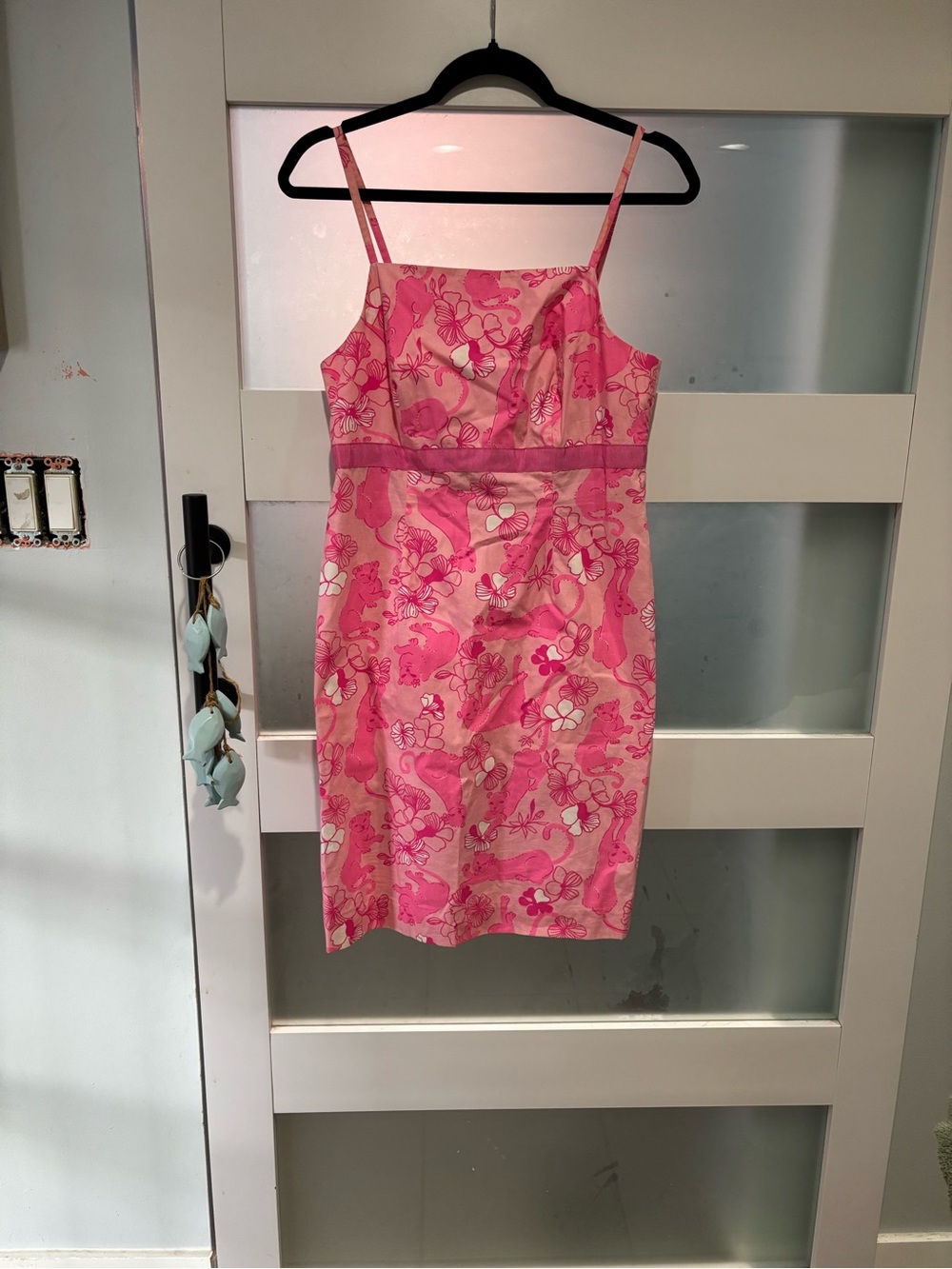 Lilly Pulitzer Pink Floral Midi Sheath Dress with Spaghetti Straps vintage